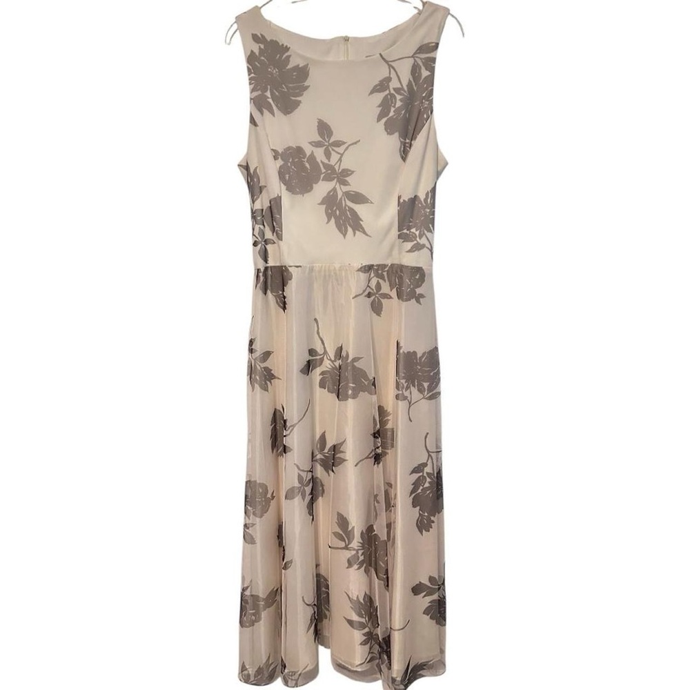 Jessica Howard Cream Tan Flowy Lightweight Maxi Floral Dress size 14